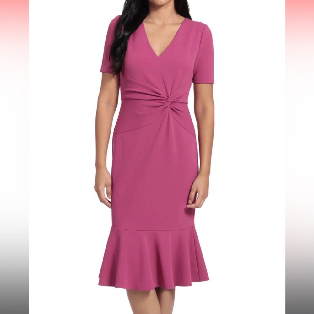 London Times T6064M - V-Neck Ruffled Hem Formal Dress